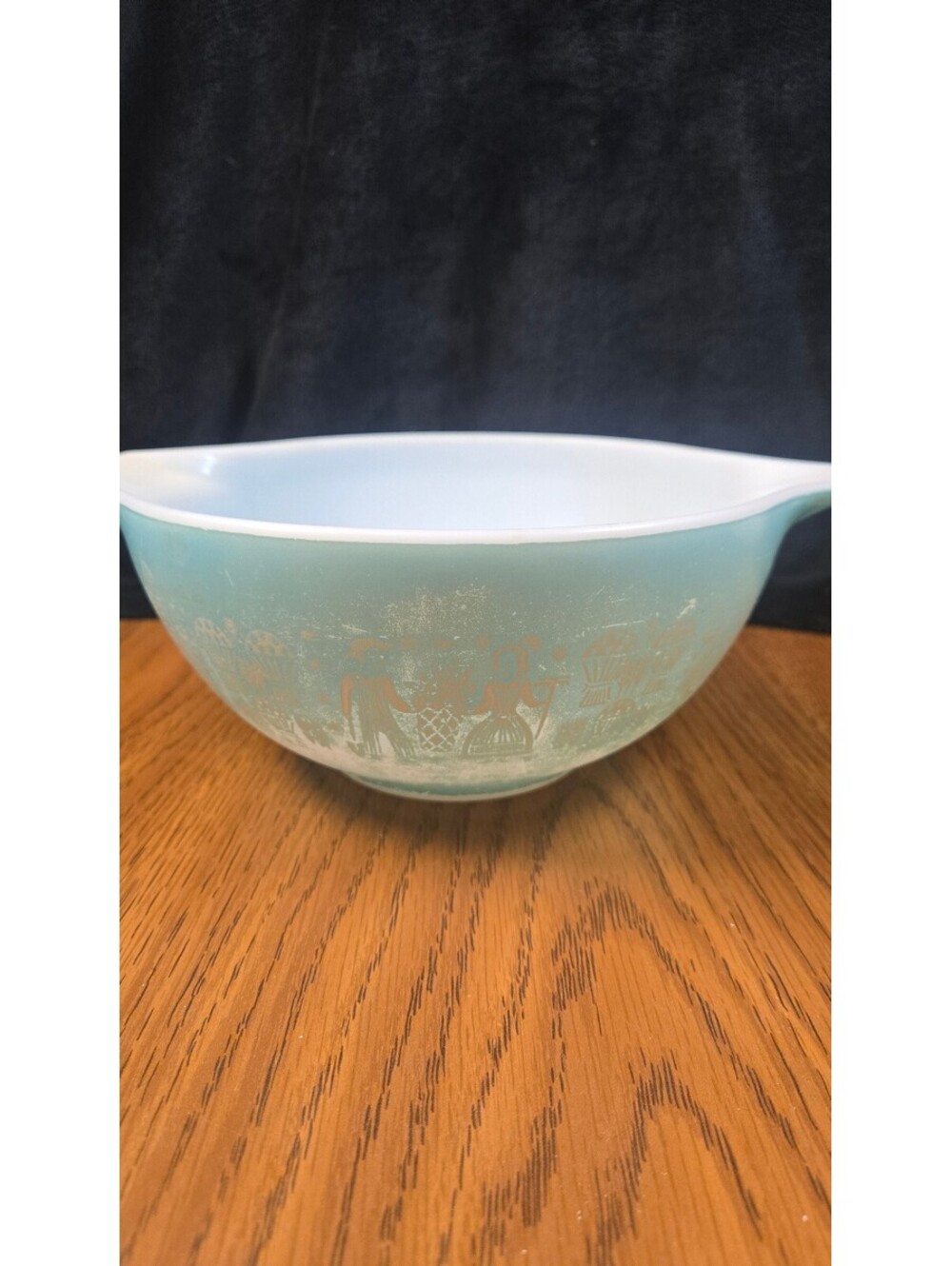 Vintage Pyrex Aqua Blue Cinderella Mixing Bowl with Butter Print Design